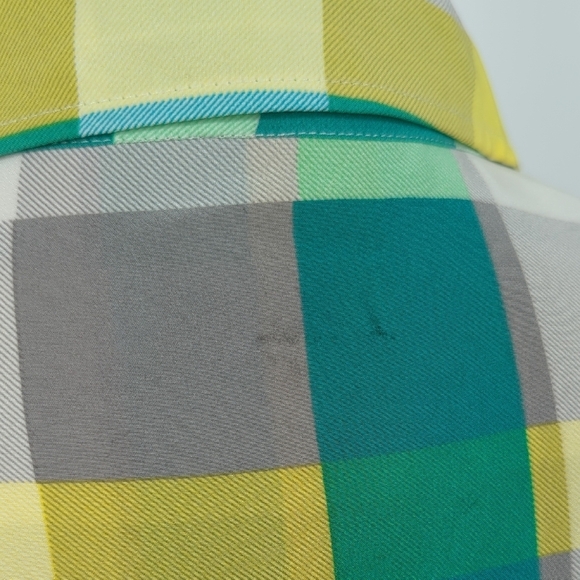 01405 Equipment Plaid Button Down Silk Shirt Yellow Green M preppy Business casu - Picture 7 of 8
